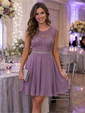 La Scala Lavender Lace Sequin Fit & Flare Dress NWT Medium